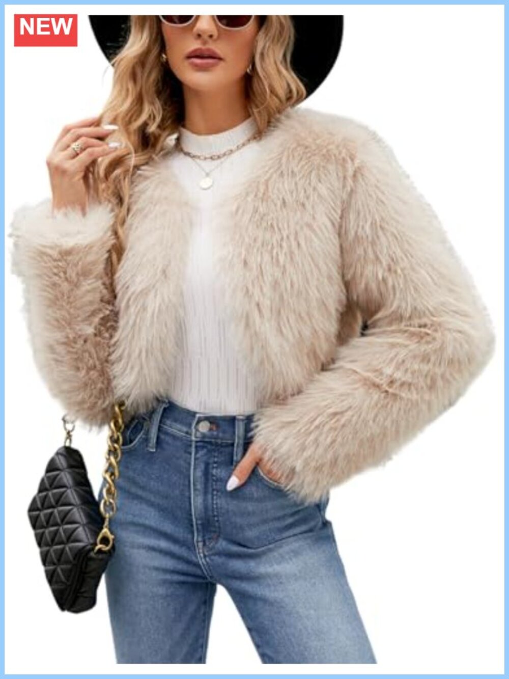 Women's Cropped Faux Fur Coat Long Sleeve Open Front Fleece Jacket